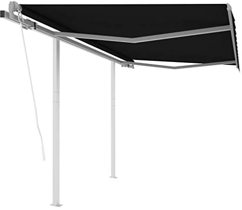 Homgoday Toldo retráctil automático con Postes Gris Antracita 3x2,5 m Exterior Toldo de Balcón Patio Ángulo Ajustable Impermeable toldos