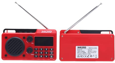 Am FM SW Radio, Bluetooth 5.4 Radio Recargable con Batería de 1500 MAh, Altavoz de 5W, Pantalla Digital, Apagado del Temporizador, Altavoz de Mano Pequeña para el Hogar, Al Aire