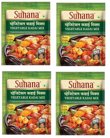 Suhana Spices Mix Powder (Ready To Eat) - Curry Masala Recipe Mixes Casserole Seasoning Herbs - Simplifies & Speeds Up Cooking Process (Pack of 4, Vegetable Kadai Mix 50g (RTE))