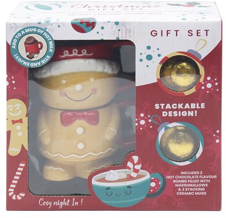 The Leonardo Collection Gingerbread Stacking Set of 2 Mugs with 2 Chocolate Bombs Gift Set for Hot Drinks | Reusable Fine China Coffee Cups for Kitchen & Home | Durable Tea Mugs for Every Occasion