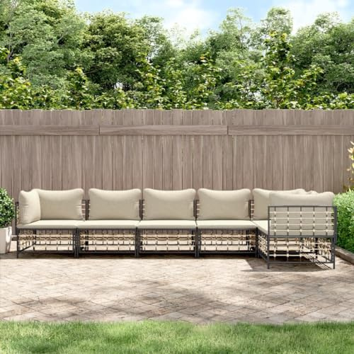 Qnhdfrt Garten Lounge Set Outdoor Sofa Anthrazit Poly Rattan mit Kissen Modulares Design Wetterfest für Terrasse Balkon Garten