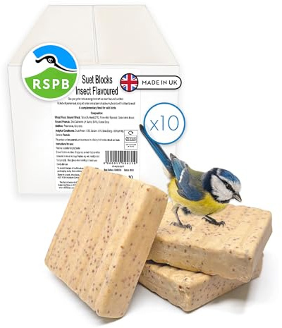 RSPB - Suet Blocks for Wild Birds, Wild Bird Food with Premium Ingredients, Made in the UK, Healthy and Nutritious, Suitable for Year-Round Feeding (Insect Flavour) (10 x 280g)
