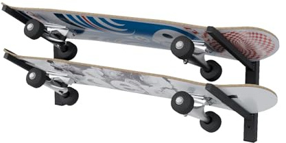 QLS Wandhalterung für 2 Paar Ski Snowboards und Skateboards 4 Haken Schwarz | Verstellbare Arme mit 21 cm Länge Stahl pulverbeschichtet bis 35 kg belastbar inklusive 2 Halterungen und Montageset