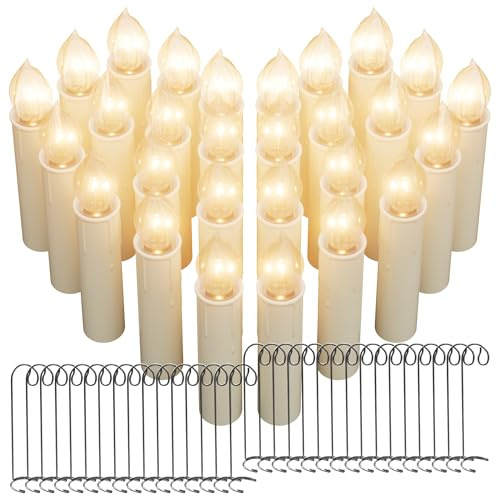 Suusolny 40Stück LED Kerzen mit Timer Stabkerzen mit 8 Flackernde Modi & Clips Weihnachtskerzen Warmweiß Kerzenlichter Flammenlose Kerzen