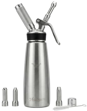 Professional Stainless Steel Whipped Cream Dispenser 17 oz/1 Pint– Heavy Duty Cream Whipper with All-Stainless Steel Nozzles for Coffee, Cold Foam, Desserts & Nitro Brew at Home Professional Use