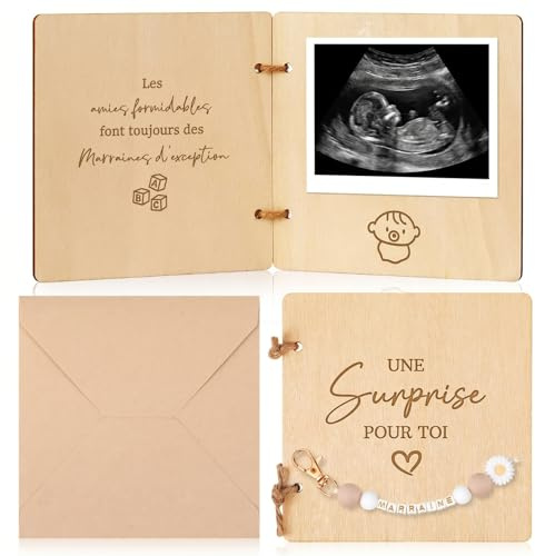 Hestya Cadeau Demande Marraine Veux Tu Etre Ma Marraine Porte-Clés Plaque en Bois pour Demande avec Enveloppe Cadeau Annonce pour Baptême Communion Confirmation Noël