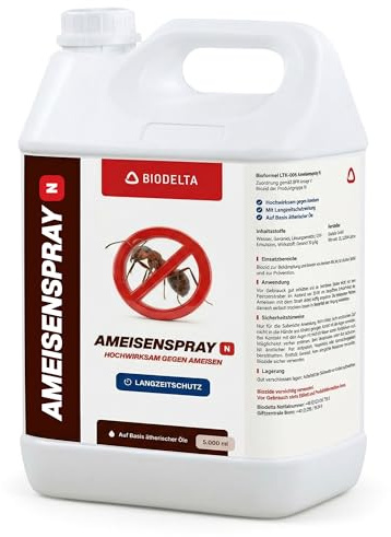 BIODELTA Ameisenspray 5 l - Ameisenmittel für draußen und drinnen | Gegen Ameisen aller Art und deren Larven - fleckenfrei auf Wasserbasis - die Alternative zu Ameisengift - innen und außen