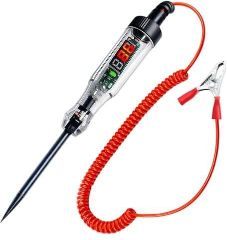 3-120V Testeur de Tension Auto 12V Test Pen avec Voyant LED | Testeur de Circuit Electrique Voiture avec Pince Crocodile Fil à Ressort Numérique DC Bidirectionnel pour Auto Camions Motos