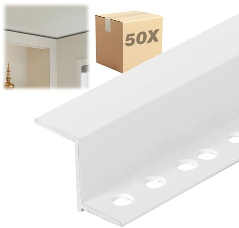 50 Stück PVC Schattenfugenprofil mit Lippe, 119cm Abschlussprofil aus Hart-PVC, Trockenbau-Abschlussprofil (10x12.5x10mm)