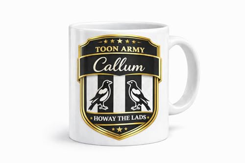 Personalised Newcastle FC Mug Style – Custom Name Football Fan Gift – Toon Army Cup – Black & White Supporter Present for Dad, Birthday Gift