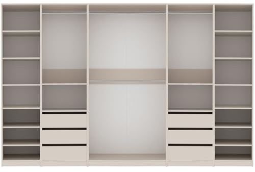 Marmex Meble TRES U/C Garderoben-Set, Offener Kleiderschrank mit 4 Kleiderstangen, 6 Schubladen