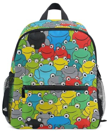 EtherSpher Kinder-Rucksack mit Namensschild, farbenfroher Cartoon-Frosch, niedlich, Bunter Cartoon-Frosch, niedlich, S, Casual