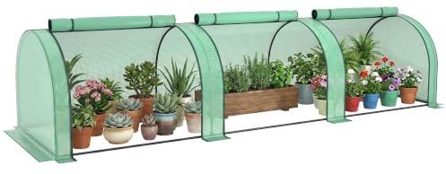 Outsunny Gewächshaus Winterfest aus Stahl 350 x 100 x 80 cm Grün | Foliengewächshaus mit Aufrollbarer Reißverschlusstür, Treibhaus, Tomatenhaus, Tomatengewächshaus für Tomaten, Gemüse