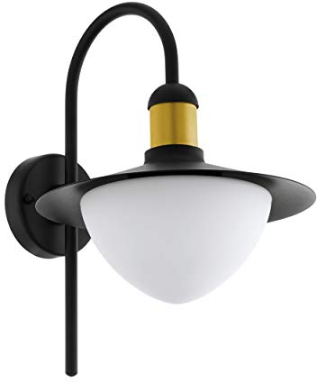 EGLO Außen-Wandlampe Sirmione, 1 flammige Außenleuchte, Wandleuchte aus verzinktem Stahl, Glas: Weiß, opal-matt, Farbe: Schwarz, gold, Fassung: E27, IP44