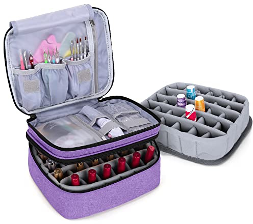 LUXJA Nail Polish Carrying Case - Holds 30 Bottles (15ml - 0.5 fl.oz), Double-layer Organizer for Nail Polish and Manicure Set, Purple (Bag Only)