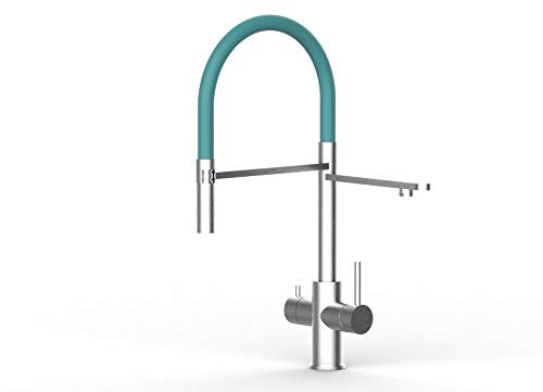 Rubinetto cucina 5 vie ACCIAIO INOX CHIRURGICO AISI 316 spazzolato per sistemi acqua gasata/aromatizzata e filtro depurazione - doccia 2 getti movibile per acqua di linea