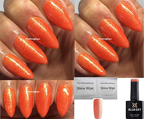 Bluesky CORAL ORANAGE WITH FINE GOLD GLITTER CS8 Nail Gel Polish UV LED Soak Off 10ml