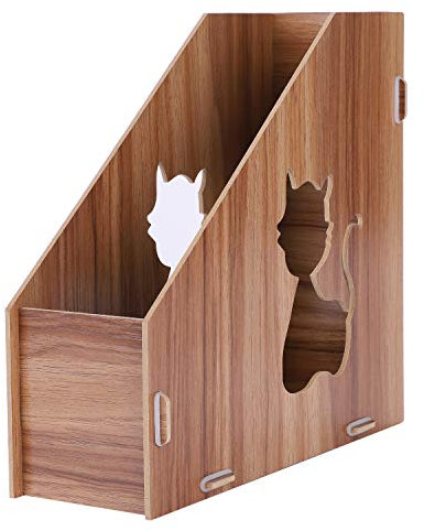 A4 Wooden Magazine Holder Files Folder Desk Tidy Vertical Hollow Cat Documents Organiser Newspaper Paper Sorter Filling Desk Tray Shelf Single Compartment Book Rack Collector for Home Office School