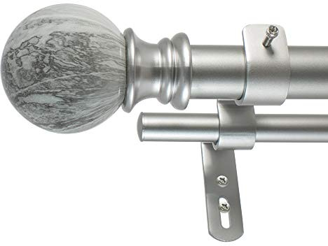 Decopolitan Gardinenstangen-Set, doppelt, Marmorkugel 36 to 72-Inches silberfarben antik-Optik