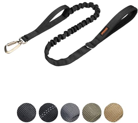 Excellent Elite Spanker Militär Space Aluminum Hakenclip Bungee Hundeleine | Taktisch Hochbelastbar No Pull Elastische Leine mit 2 Griffen für mittelgroße und große Hunde Training und Spaziergang