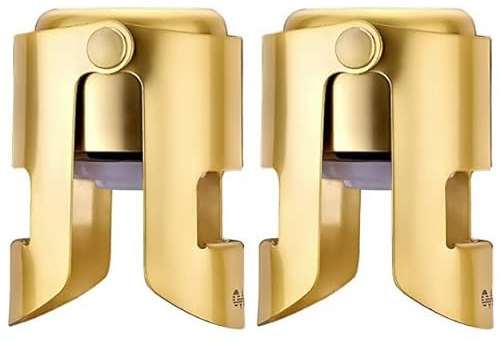 OWO Champagne Bottle Stoppers Stainless Steel, Reusable Champagne Cork & Saver Stopper, Leak Proof Prosecco & Sparkling Wine Plug, Bubble Retention Protection(Gold, 2 Pack)