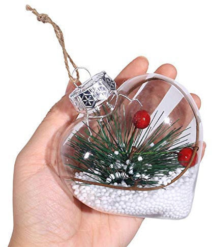 YEZINB 4 stückeWeihnachtsdekoration für Zuhause Weihnachtsbaum Hängen Herz Ball Transparent Öffnen Kunststoff Klar Christbaumkugel Tropfen Ornament DIY