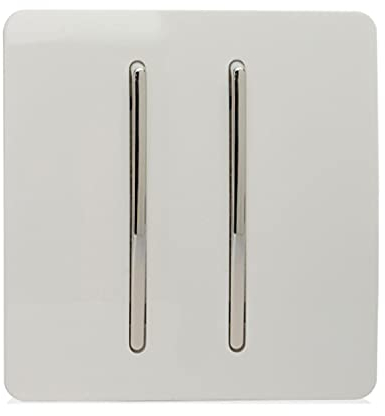 Trendi 2 Gang (2 Way & 3 way Intermediate) 240V Screwless Raised Front Plate Plastic Artistic Modern Glossy 10 Amp Chrome Rocker Double Electrical Wall Light Switch Ice White - ART-SS29WH