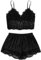 Damen Dessous Sexy Unterwäsche Set Große Größe Spitze-BH Satin Lingerie Crop Tops Shorts Prinzessin Schlafanzug Spitze Sport Yoga Bra BH Schwarz Pyjama-Set Shorty Kurz Hose Nachtwäsche Nachthemd