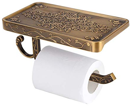 Badezimmer Toilettenpapierhalter, antike Vintage Messing Toilette Badezimmer Papierhalter Telefonregal Wandmontage[Antike Farbe]