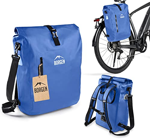 Borgen 3in1 Fahrradtasche für Gepäckträger wasserdicht - Verstärkte Träger (Neuerung 2023) - Verwendbar als Fahrradrucksack, Gepäckträgertasche, Fahrradtasche und Rucksack