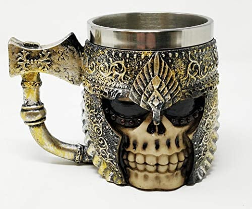 JRose Collections Axe Viking Chope à bière en bois fabriquée à la main avec doublure en acier inoxydable - 355 ml - Cadeau pour les amateurs de bière et les amateurs de nordiques