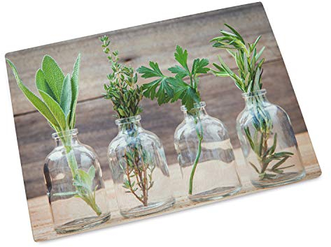 GRAZDesign Glas-Schneidebrettchen, Frühstücksbrettchen als Geschenk, Motiv Kräuter im Glas, Maße 20 x 28,5cm
