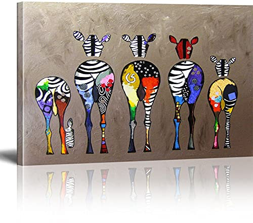 MJEDC Banksy Bilder Leinwand Zebra Herd Colourful Rears Graffiti Street Art Leinwandbild Fertig Auf Keilrahmen Kunstdrucke Wohnzimmer Wanddekoration Deko XXL 80x140cm