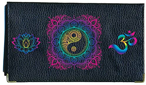 Syl'la Fantaisie Porte chéquier Porte Carte en Cuir Noir pour Femme (Mandala Ying Yang)