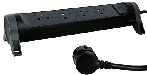 LEGRAND - Multiprise Rotative Avec Interrupteur à Voyant LED - 4 Prises Surface avec Terre - Cordon 1,5m - Noir et Gris Foncé