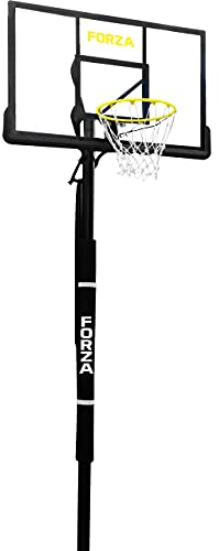 FORZA Basketballkorb und Pfosten [Fest] | Verstellbares Basketballnetz & Korb | Outdoor Basketballkorb & Pfostensystem | Basketballkorb und Ständer | Basketball im Freien (142cm x 95cm) Schwarz