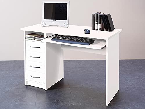 möbelando Schreibtisch Computertisch Bürotisch Arbeitstisch Tisch Büromöbel Taunton I Weiß