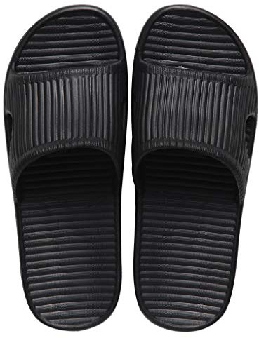JoWebb Unisex Slippers for Women/Men, Light Weight Flat Slide Sandals Shower Sandals Flip Flops for Indoor Garden Bathroom Poolside (Black-240 36/37)