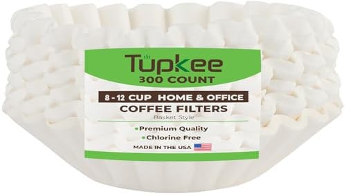 Tupkee Coffee Filters 8-12 Cups - 300 Count, Basket Style, White Paper, Chlorine Free Coffee Filter, Made in the USA