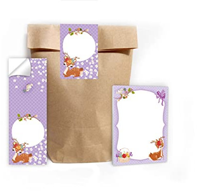 Junapack 12 Mini-Notizblöcke + 12 Geschenktüten (Natur) + 12 Aufkleber REH Mitgebsel Gastgeschenk beim Kindergeburtstag Mädchen