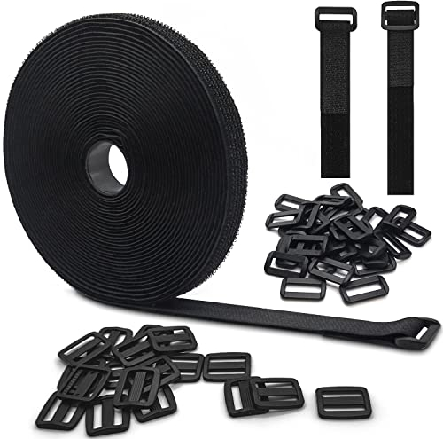 15m Klettband mit 50 Schnalle, Freie Schnittlänge Klett Kabelbinder 2cm Breit, wiederverwendbare kabelbinder Schwarz Klettverschluss Band für Home Office Büro und Garten…