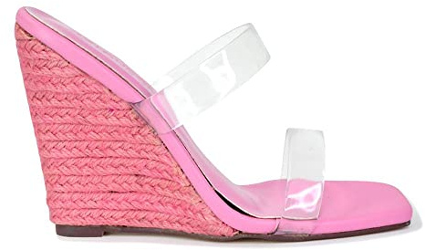 ESSEX GLAM Womens Espadrilles Wedges Heel Sandals Ladies Transparent Strap Heels Mules Size 3-8 Pink