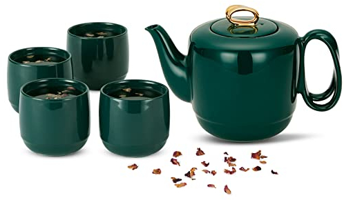 ZENS Teapot with Infuser, 1000ML Entwined Handle Porcelain Loose Leaf 4 Cups Tea Set, Gold Trim Luxury Japanese Gift Tea Pot for Afternoon Tea/Green