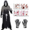 Halloween kostüm,Skelett zombie kostüm Gesichtsmaske Handschuhen halloween kostüm herren horror unisex,mit 10 halloween tattoo gesicht