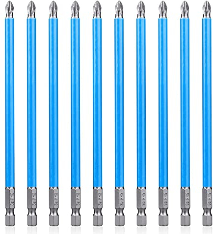 Mesee 10 Stück 1/4 Hex Phillips Schraubendreher Bits, PH2 Magnetischer Anti Rutsch Bohrer, Lange Sechskant-Kreuzschlitz Screwdriver Bit Set für Manuelle Elektrische Schraubendreher-150MM