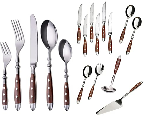 GRÄWE Besteckset, Nürnberg, 42-teilig, 6 Personen, Edelstahl, brauner Griff, rustikal, schwere Qualität, spülmaschinengeeignet, handpoliert