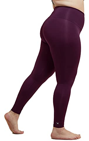 TLC Sport | Leggings für Damen mit Bauchkontrolle | extra starke Kompression | schnell trocknender Sportstoff | Burgunderrot, Schwarz , 40-42