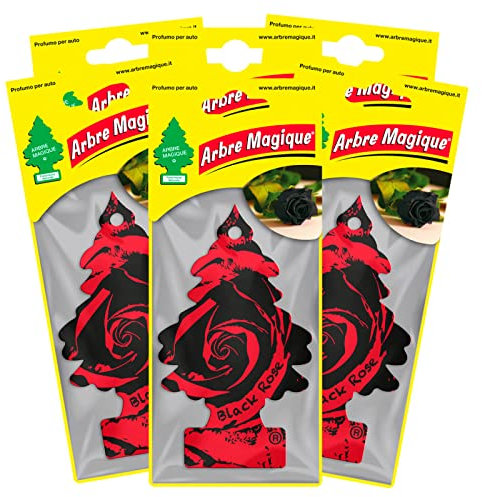 Arbre Magique Mono, Profumatore Auto, Fragranza Black Rose, Profumazione Raffinata e Vellutata, Durata fino a 7 Settimane, Made in Italy, Confezione da 6 Pezzi