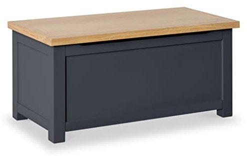 RoselandFurniture Farrow Charcoal Wooden Blanket Box Ottoman Storage Box | Fully Assembled Large Contemporary Painted Trunk, Shoe Storage Bench or Toy Chest for Bedroom, Hallway or Kids Room
