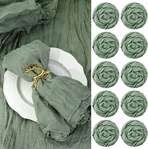 Lot de 100 Serviettes de Table en Gaze avec Motif ondulé pour décoration de Table de Maison, de Mariage - 50 x 50 cm (Vert Sauge)